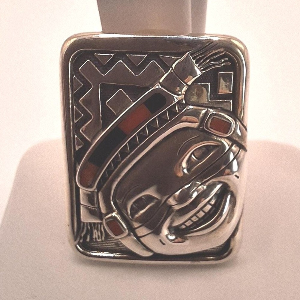 Kathleen Wall sterling silver clown pendant enamel Native American RARE